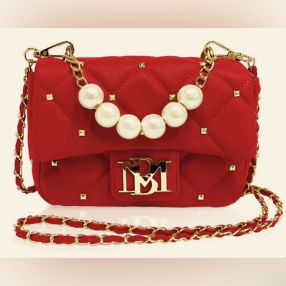NWT Badgley Mischka Vegan Leather Red Crossbody with Pearl Handle